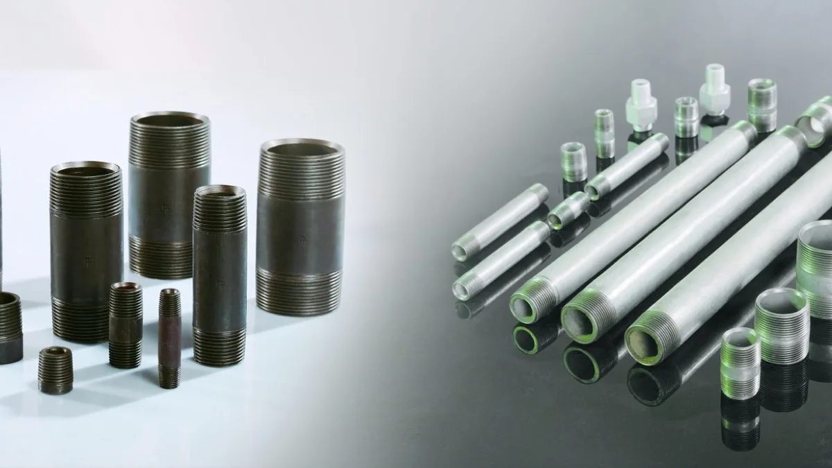 Black and galvanized threaded steel pipe nipple product range